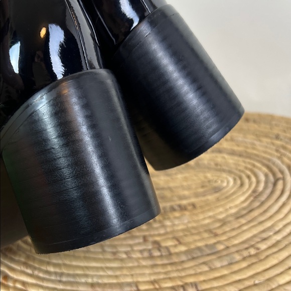 Intentionally Blank Black Patent Leather Ankle Boots 10 Square Mod Chunky Heel - Picture 8 of 11